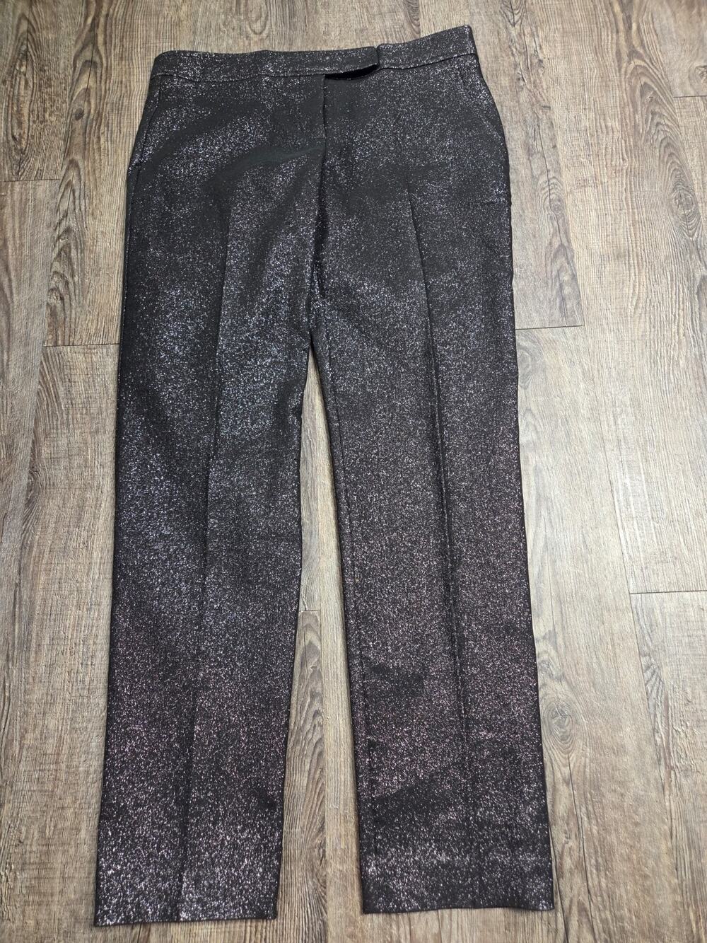 Trina Turk Sparkler Glitter Pants Size 6 Black Straight Leg Party Slacks